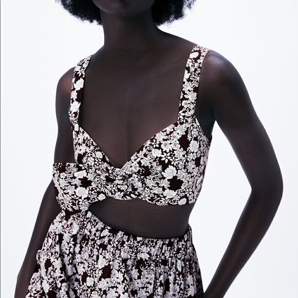 ZARA FLORAL BUCKLE CROP TOP - Picture 5 of 9